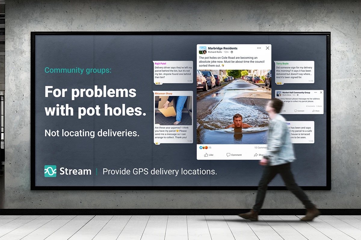 Accurate GPS delivery locations billboard for Facebook Community Groups
