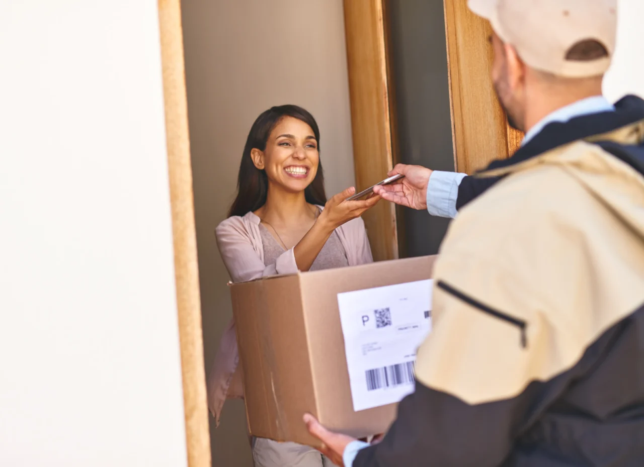 Customer signing for a parcel via electronic Proof of Delivery (ePOD)